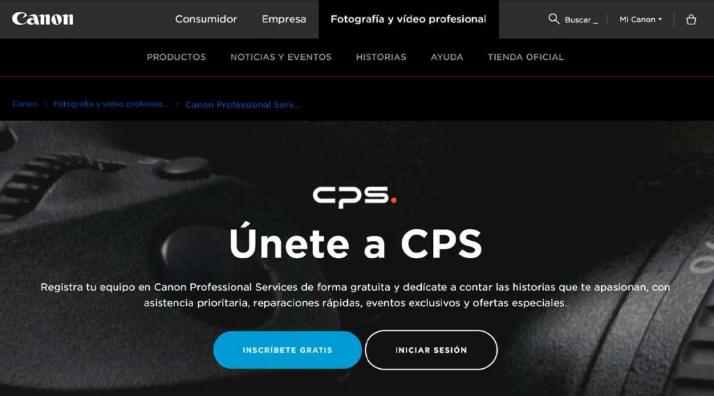 Página Web de Canon Professional Services