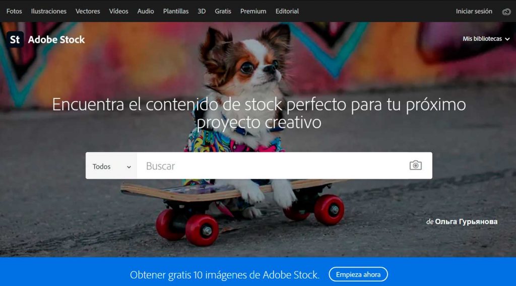 Página home de Adobe Stock.