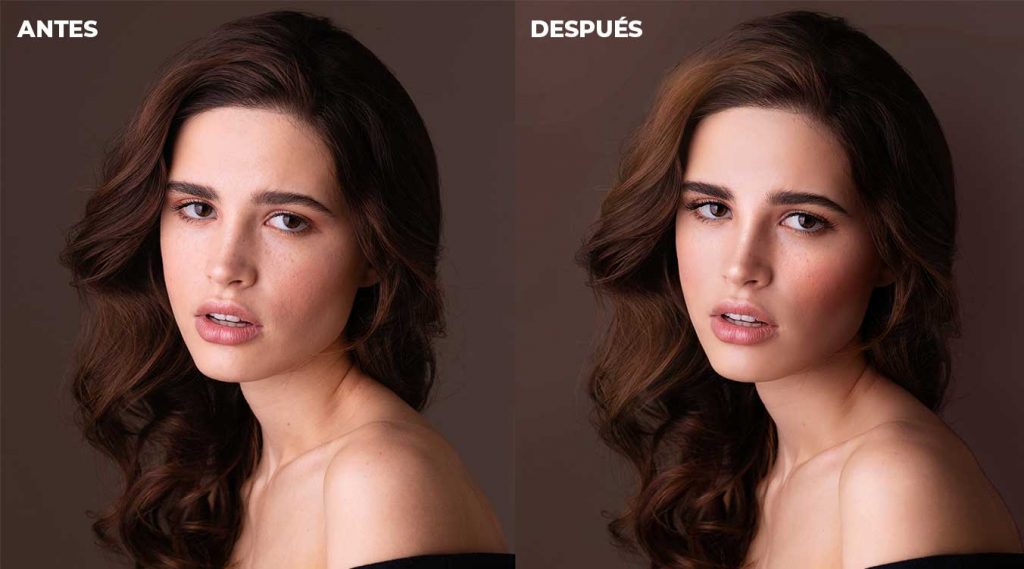 Vista de un retrato antes y después de procesarlo con el programa PortraitPro 21.