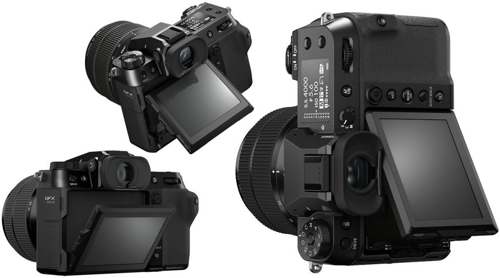 El panel de la Fujifilm GFX50S puede inclinarse en tres direcciones.